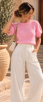 Bali Blush Knit Puff Top