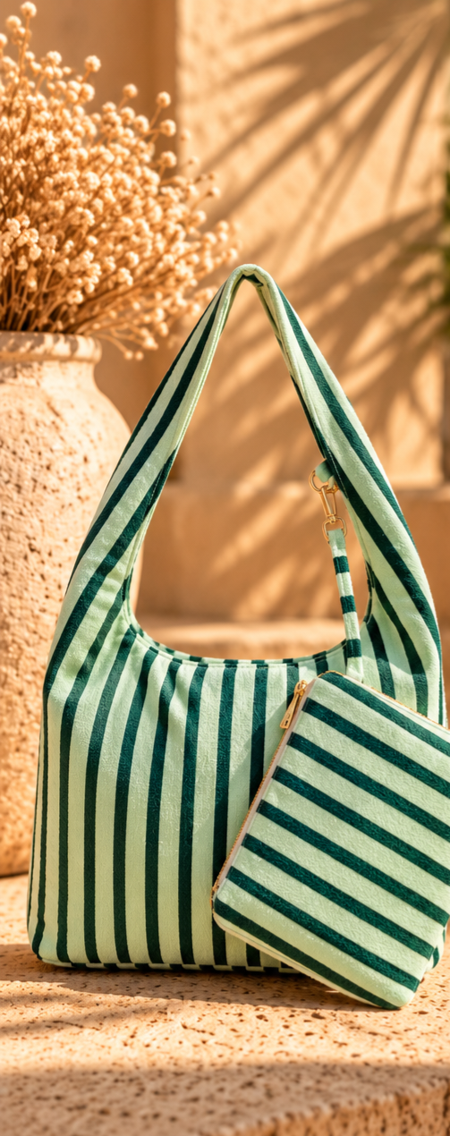 Bali Green Duo Stripe Shopper