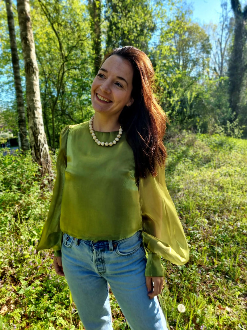 Bali Shimmer Pearl Blouse Green